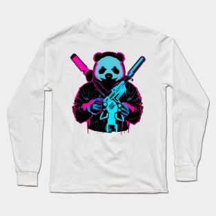 Cyberpunk Cyborg Panda With Guns Long Sleeve T-Shirt